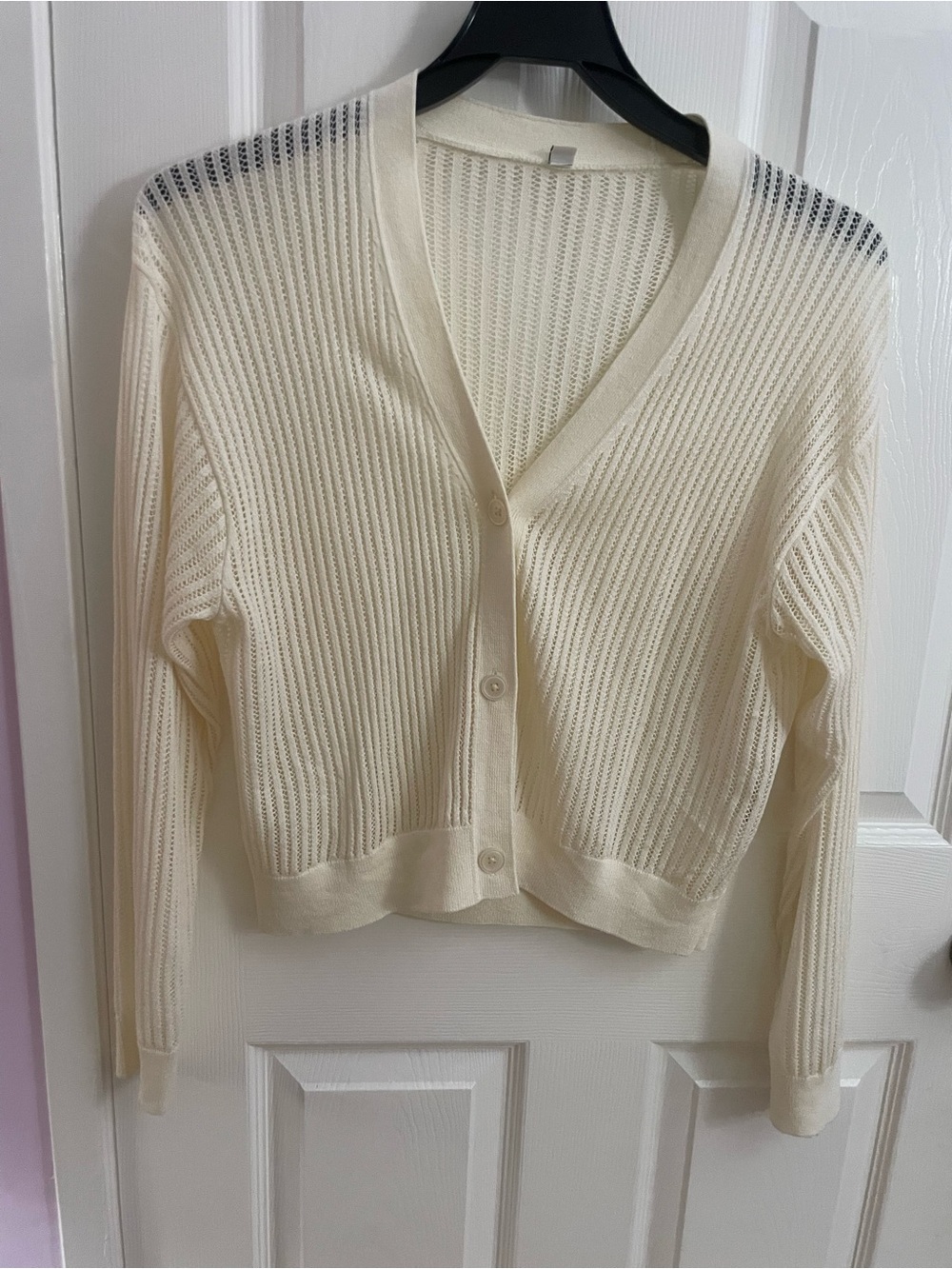 Uniqlo Cream Open-Knit V-Neck Button Cardigan